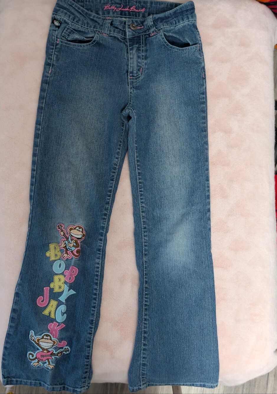 Vintage Y2K Bobby Jack Embroidered Flare Jeans - Girls 12 Peace Love Rock Roll
